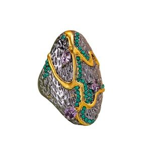 Black Multi Colored Goldtone Statement Ring